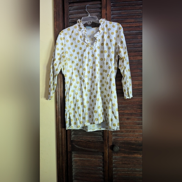 White and gold polka dot shirt by Haley and the Hound - Picture 1 of 3